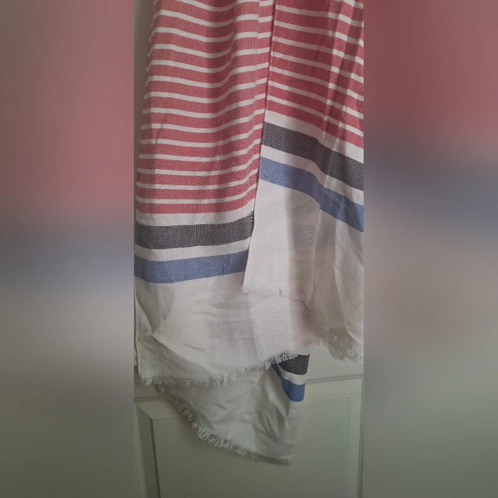 Talbots Womens Oversized Scarf Red White Blue‎ Striped Accessory Classic travel